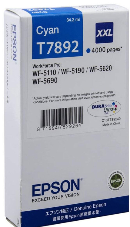 Картридж  EPSON (T7892) XXL WorkForce Pro WP-5110DW/5620DWF (Cyan)