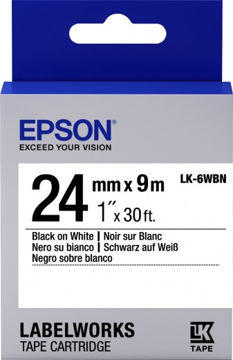 Лента Epson LK-6WBN, стандартная, черный шрифт на белой ленте, 24мм/9м